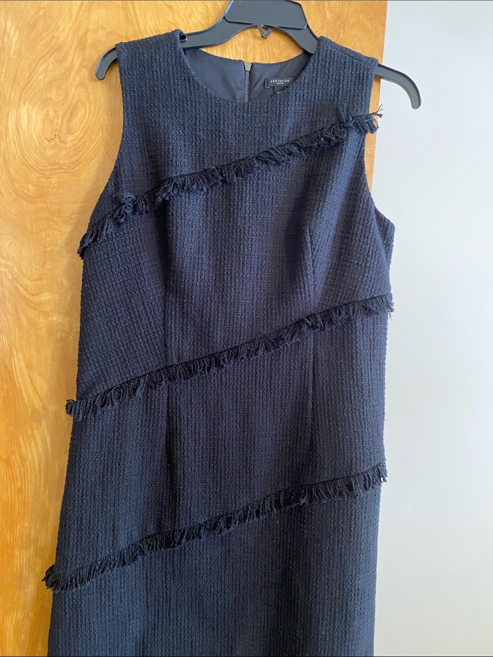 Ann Taylor Black Textured Fringe Sheath Dress